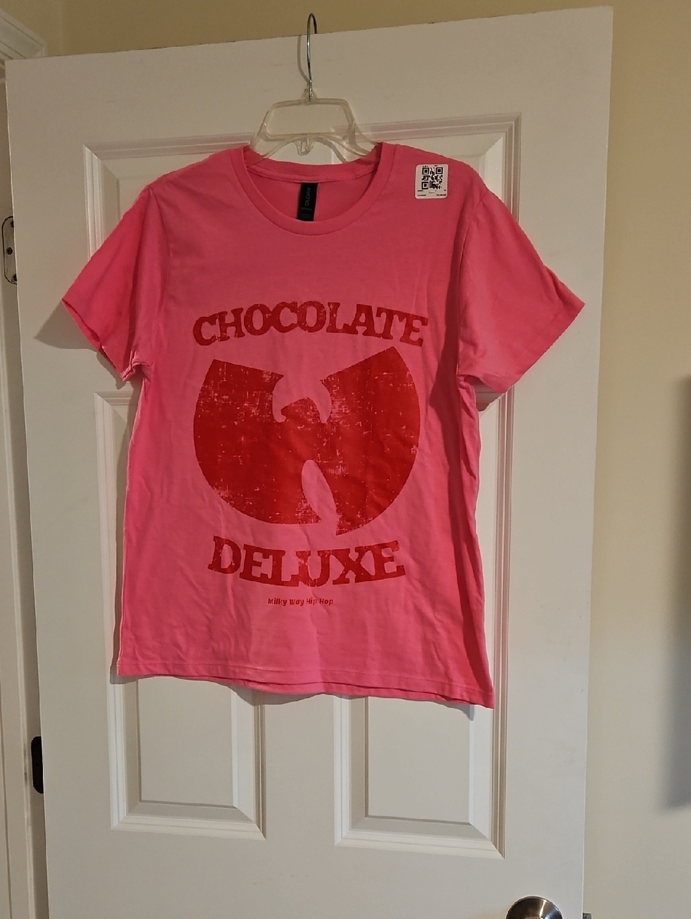 Chocolate Pink Tee with Bold Red Graphic